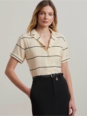 Lauren Ralph Lauren Camp Shirt Short Sleeve Striped Women's small